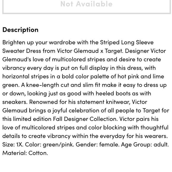 Victor Glemaud x Target Women’s Striped Long Sleeve Sweater Pink/Green Dress - Picture 7 of 7